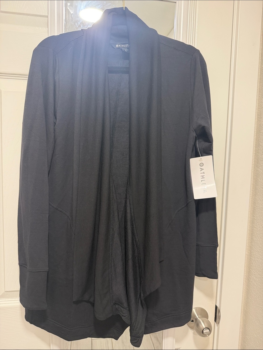 Athleta Black Open-Front Waterfall Cardigan